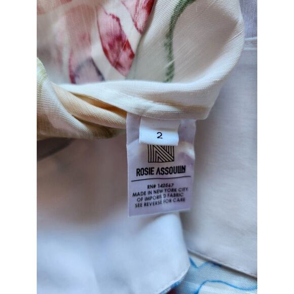 NWD ROSIE ASSOULIN Ebbs and Flows gathered floral linen mini dress Size 2 #2A501 - Picture 9 of 10